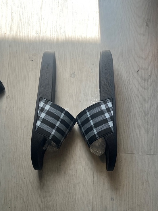Burberry Novacheck Slide Sandals in Black and White